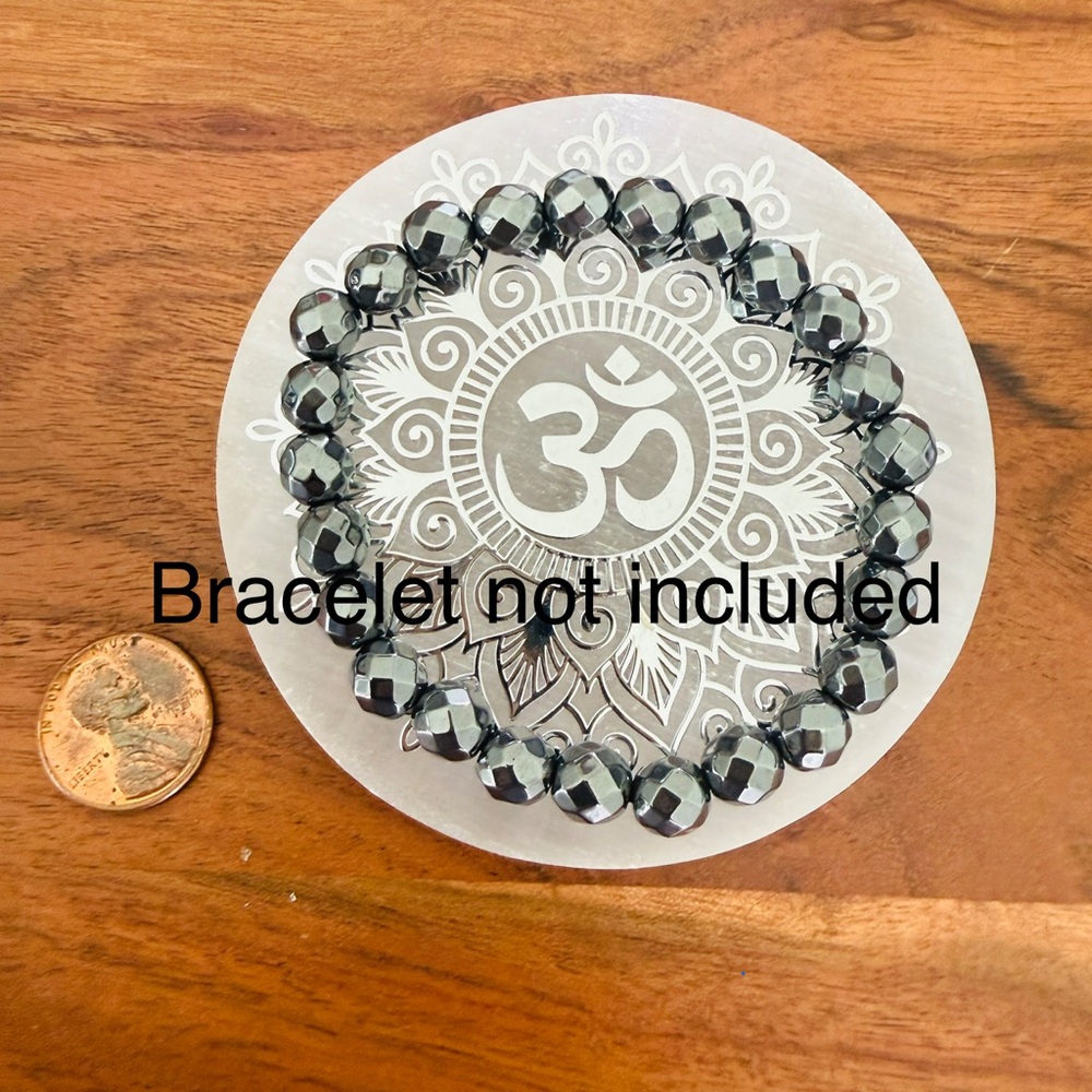 Selenite Charging Plate | Mandala Om Coaster Cleanser Crystal Jewelry - Picture 2 of 4